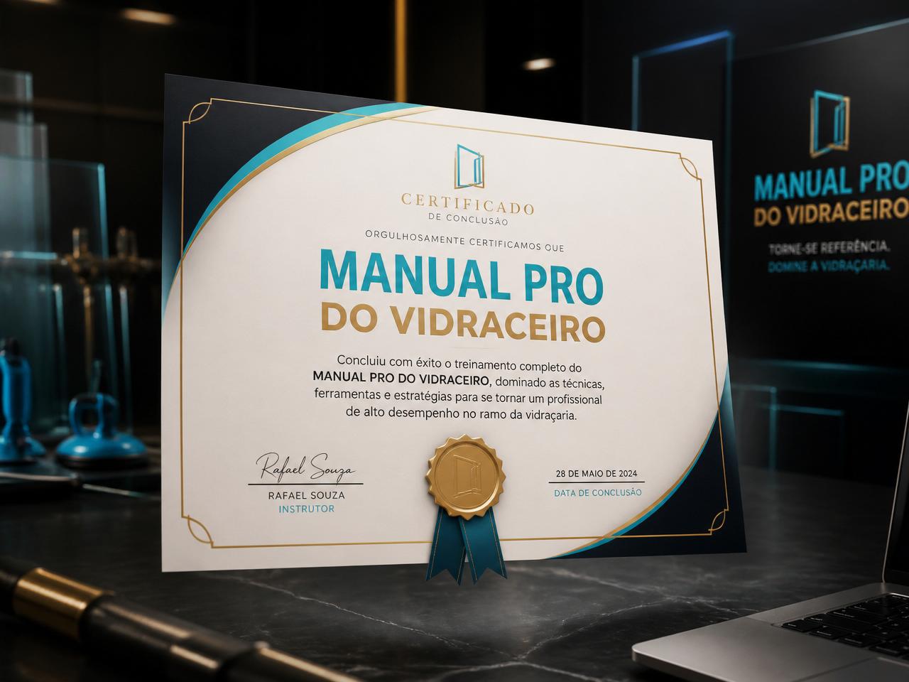 Mockup do certificado do Manual Pro do Vidraceiro